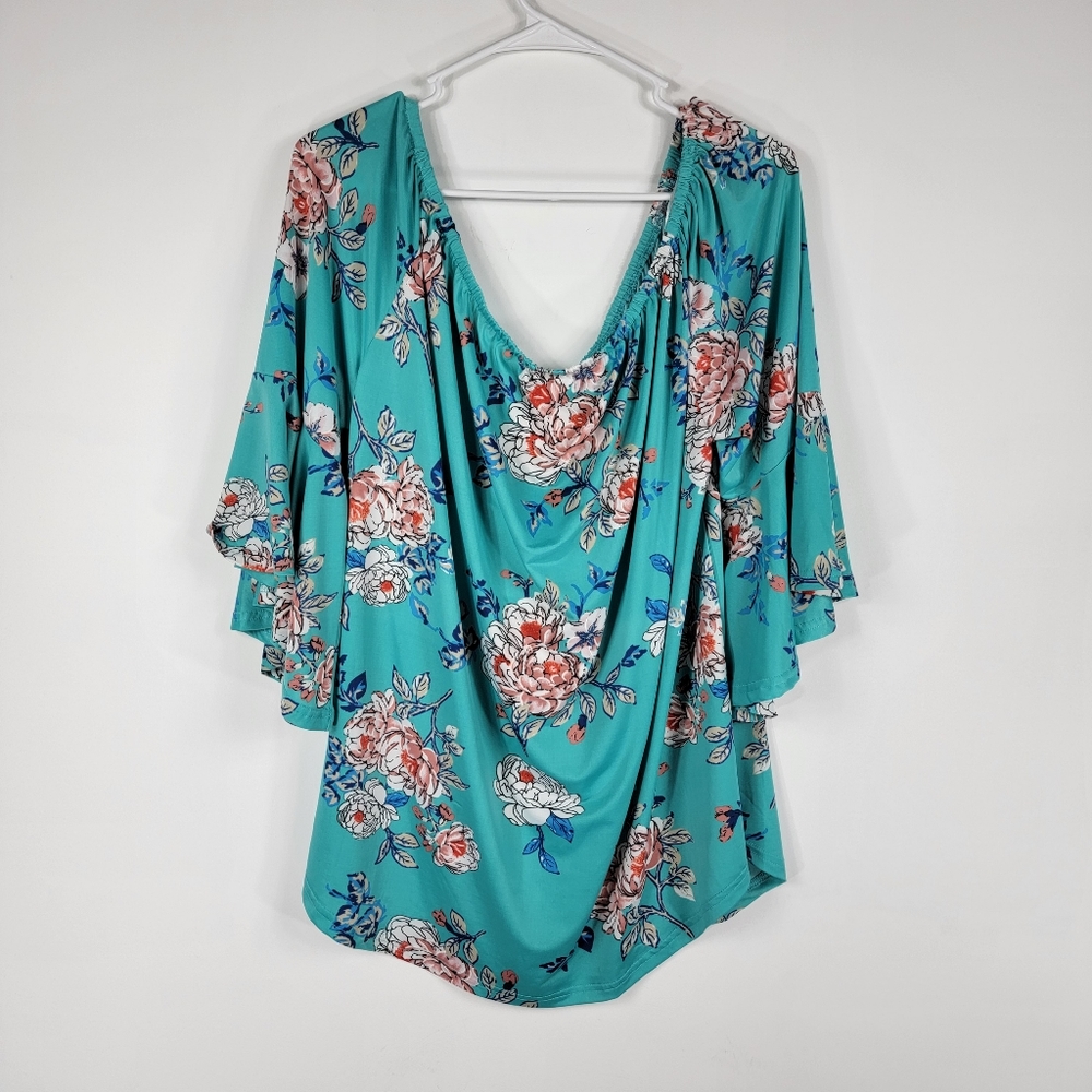 Roommates Blue Floral Blouse Sz 1X New - Picture 5 of 6